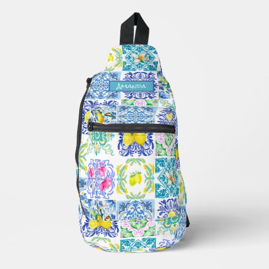 Siciliaanse citrus Mediterrane azulejo Prin Sling Bag (Voorkant)