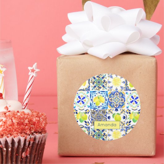 Siciliaanse citrus Mediterrane majolica Ronde Sticker (Feest)