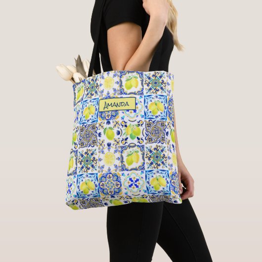 Siciliaanse citrus Mediterrane majolica Tote Bag (Dichtbij)