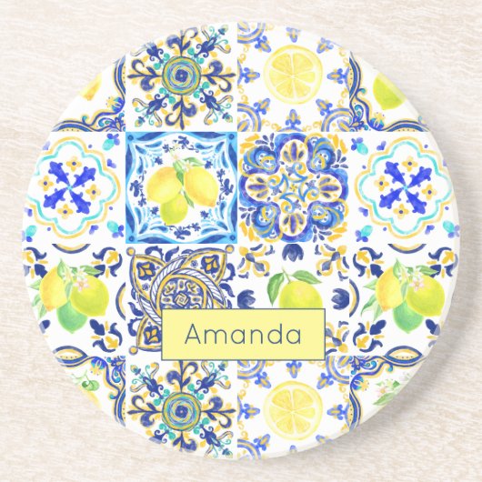 Siciliaanse citrus Mediterrane majolica Zandsteen Onderzetter (Voorkant)