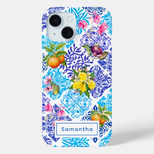 Siciliaanse citrusbloem Mediterrane azulejo tegels Case-Mate iPhone Case (Achterkant)