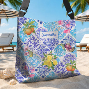 Siciliaanse citrusbloem Mediterrane azulejo tegels Crossbody Tas