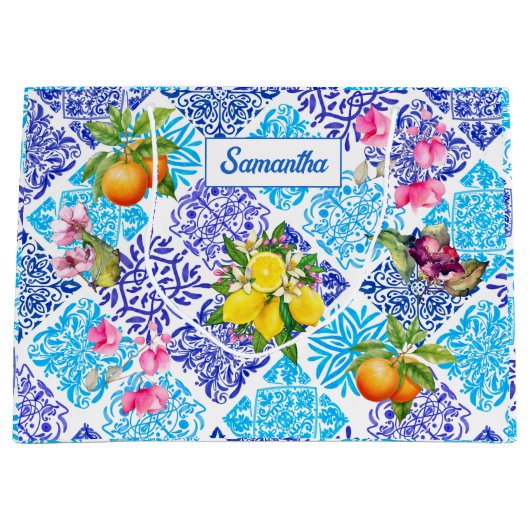 Siciliaanse citrusbloem Mediterrane azulejo tegels Groot Cadeauzakje (Voorkant)