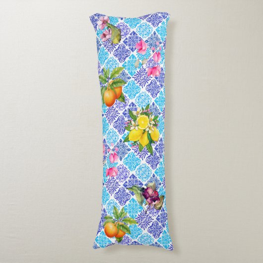 Siciliaanse citrusbloem Mediterrane azulejo tegels Lichaamskussen (Voorkant Verticaal)