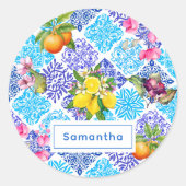 Siciliaanse citrusbloem Mediterrane azulejo tegels Ronde Sticker (Voorkant)