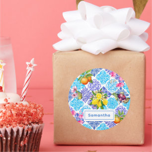 Siciliaanse citrusbloem Mediterrane azulejo tegels Ronde Sticker