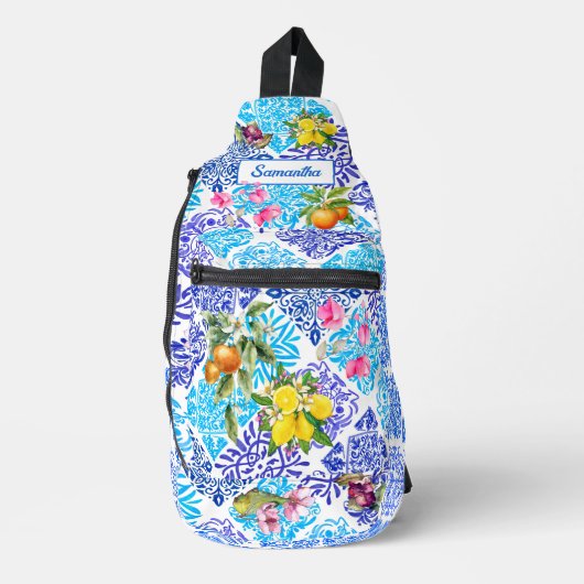 Siciliaanse citrusbloem Mediterrane azulejo tegels Sling Bag (Voorkant)
