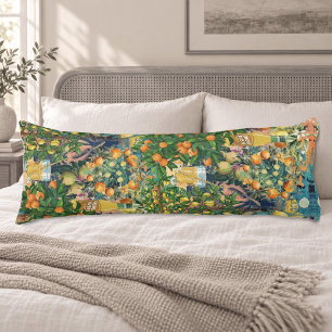 Siciliaanse citruscollage in chic oranjeblauw lichaamskussen