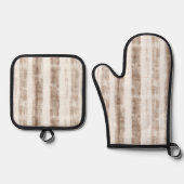 Siciliaanse geweven crèmekleurige bruine strepen b ovenwant & pannenlap set (Voorkant)