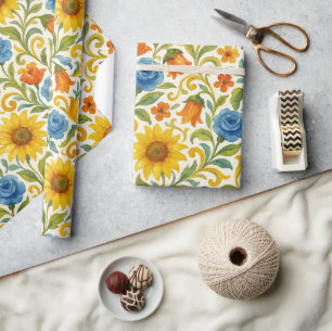 Siciliaanse kleurrijke bladeren bloemrijke kunstpa cadeaupapier