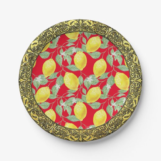 Siciliaanse Lemons Baroque Gold Border Papieren Bordje (Voorkant)
