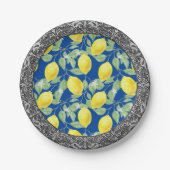 Siciliaanse Lemons Baroque Silver Border Papieren Bordje (Voorkant)