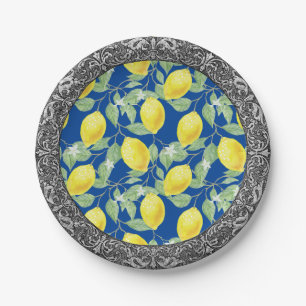 Siciliaanse Lemons Baroque Silver Border Papieren Bordje