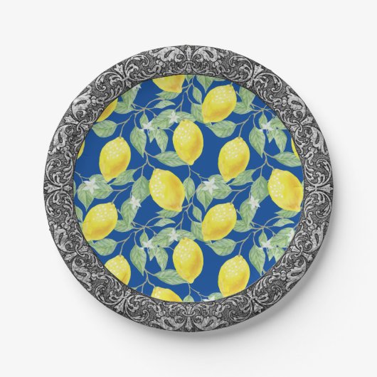 Siciliaanse Lemons Baroque Silver Border Papieren Bordje (Voorkant)