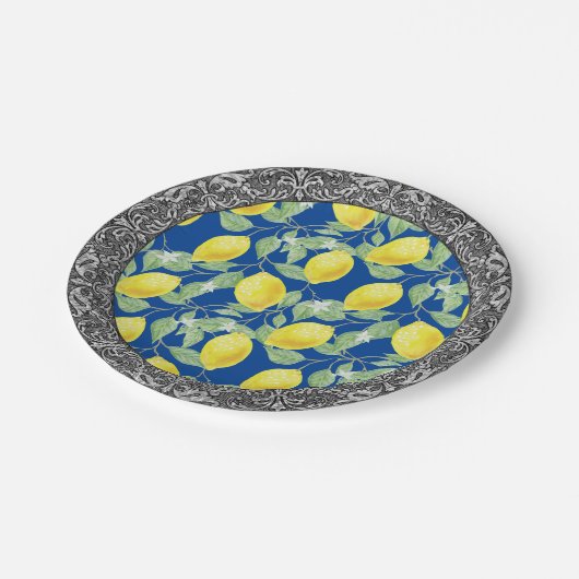 Siciliaanse Lemons Baroque Silver Border Papieren Bordje (Gekanteld)