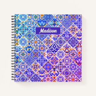 Siciliaanse Majolica Mediterraan Paars Blauwe Tege Notitieboek