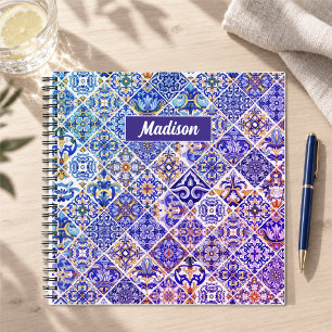 Siciliaanse Majolica Mediterraan Paars Blauwe Tege Notitieboek