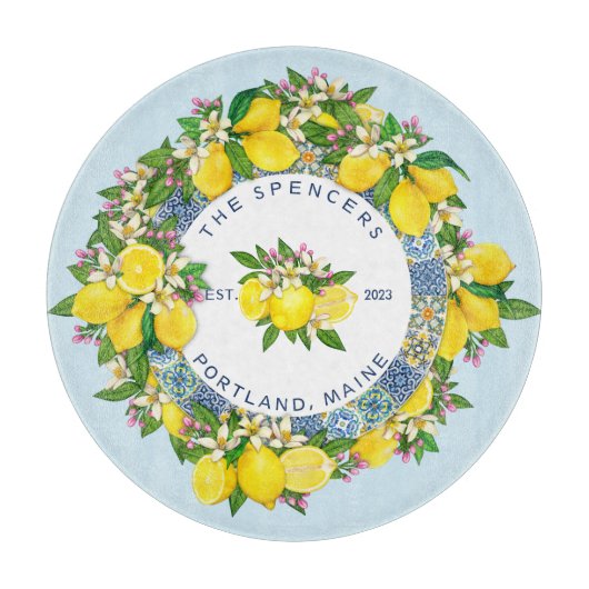  Siciliaanse majolica Tiles Floral Lemon Snijplank (Voorkant)