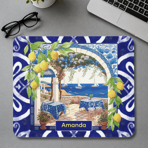 Siciliaanse mediterraan majolica citrus blauwe teg muismat