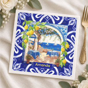 Siciliaanse mediterraan majolica citrus blauwe teg servet