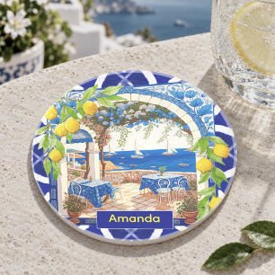Siciliaanse mediterraan majolica citrus blauwe teg zandsteen onderzetter