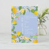 Siciliaanse Mediterraans Blauwe Citroen Bruiloft Kaart (Staand voorkant)
