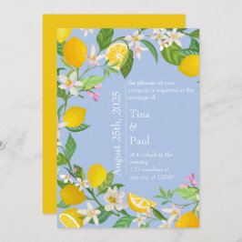Siciliaanse Mediterraans Blauwe Citroen Bruiloft Kaart