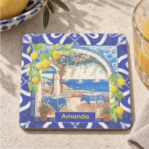 Siciliaanse mediterraanse majolica citrus blauwe t stenen onderzetter