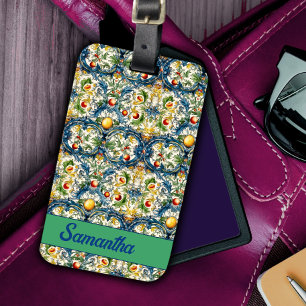 Siciliaanse mediterrane citrusblauwe tegels bagagelabel