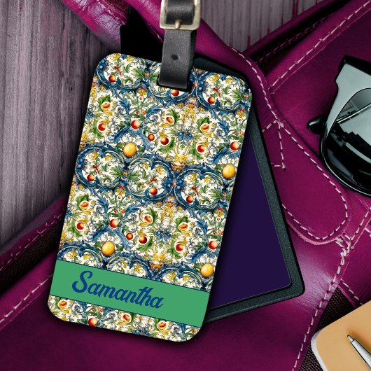 Siciliaanse mediterrane citrusblauwe tegels bagagelabel