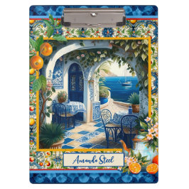 Siciliaanse mediterrane citrusblauwe tegels klembord