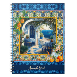 Siciliaanse mediterrane citrusblauwe tegels notitieboek