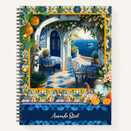 Siciliaanse mediterrane citrusblauwe tegels notitieboek