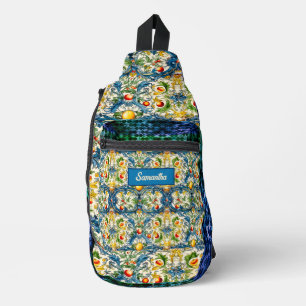 Siciliaanse mediterrane citrusblauwe tegels sling bag