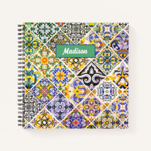 Siciliaanse mediterrane groene tegels majolica notitieboek