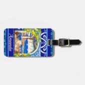 Siciliaanse mediterrane majolica citrusblauwe tege bagagelabel (Voorkant horizontaal)