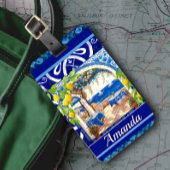 Siciliaanse mediterrane majolica citrusblauwe tege bagagelabel
