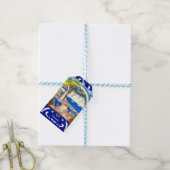 Siciliaanse mediterrane majolica citrusblauwe tege cadeaulabel (Met Touw)