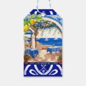 Siciliaanse mediterrane majolica citrusblauwe tege cadeaulabel (Achterkant)