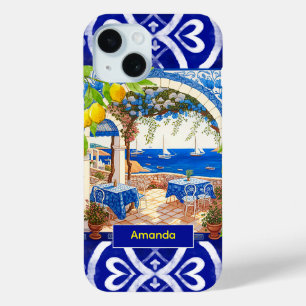 Siciliaanse mediterrane majolica citrusblauwe tege iPhone 15 case