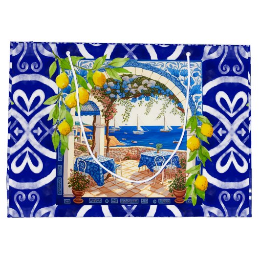Siciliaanse mediterrane majolica citrusblauwe tege groot cadeauzakje (Achterkant)