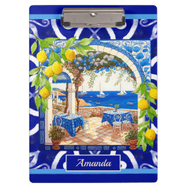 Siciliaanse mediterrane majolica citrusblauwe tege klembord