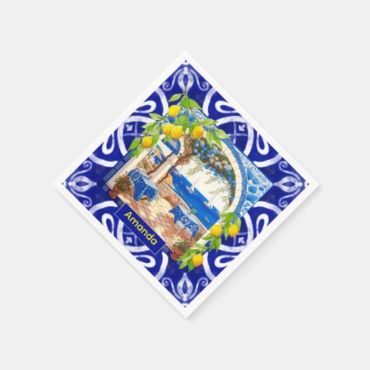 Siciliaanse mediterrane majolica citrusblauwe tege servet (Hoek)
