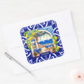Siciliaanse mediterrane majolica citrusblauwe tege vierkante sticker (Envelop)