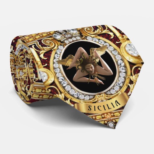 Siciliaanse Medusa-Pareltjes Trinacria Stropdas (Opgerold)