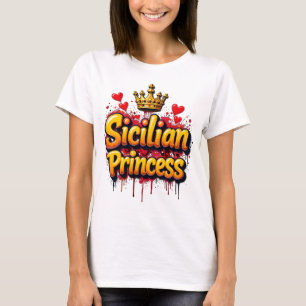 Siciliaanse Prinses graffiti stijl kroonharten T-shirt