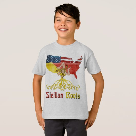 Siciliaanse roots Amerikaanse vlag erfgoed T-shirt (Voorkant volledig)