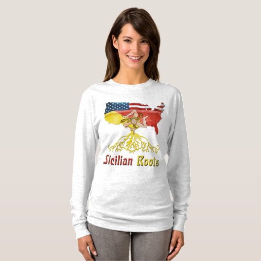 Siciliaanse roots Amerikaanse vlag erfgoed T-shirt (Voorkant volledig)