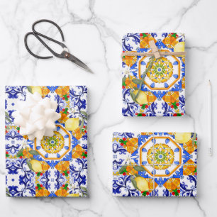 Siciliaanse stijl,citroenen,majolica  inpakpapier vel