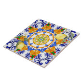 Siciliaanse stijl, citroenen, majolica keramische tegeltje (Zijkant)